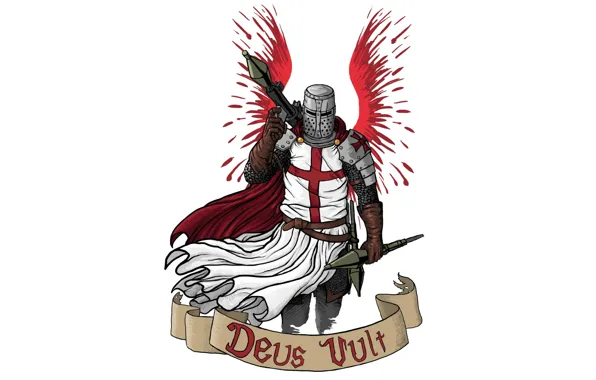 Wings, art, knight, rocket launcher, shell, Crusader, God Wants