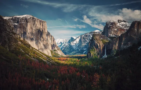 Picture The sky, Mountains, California, CA, Clouds, Trees, Yosemite national Park, View of Yosemite Valley