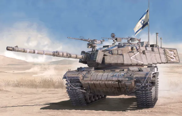 Picture flag, art, tank, The IDF, Israel Main Battle Tank, Magach 6B GAL