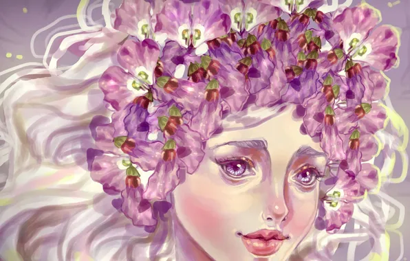Picture eyes, look, girl, flowers, face, hair, art, lips