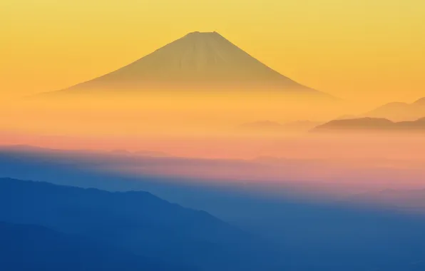 Picture the sky, sunset, fog, Japan, mount Fuji