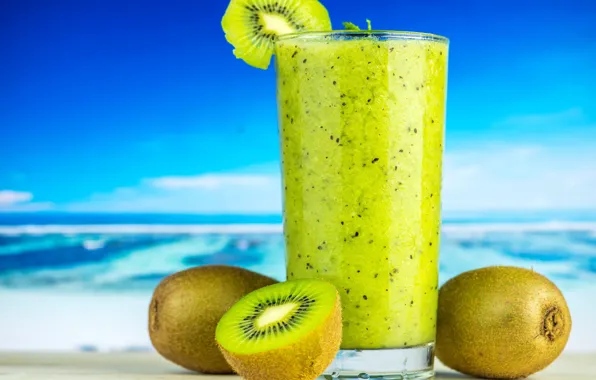 Summer, glass, kiwi, juice, cocktail, drink, smoothies