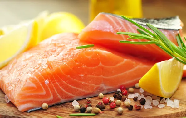Lemon, fish, spices, salmon, rosemary