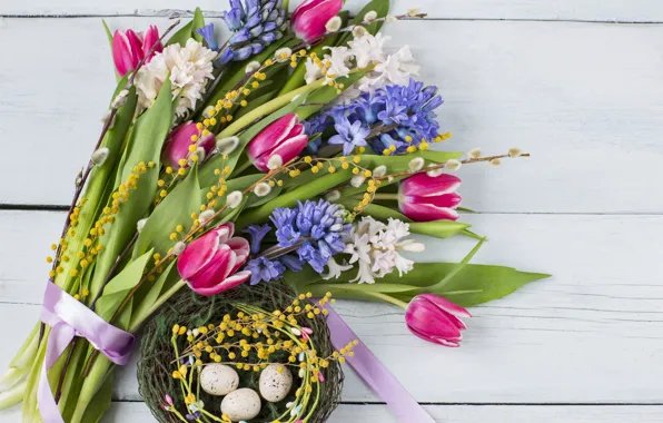 Flowers, bouquet, Easter, tulips, pink, flowers, tulips, purple
