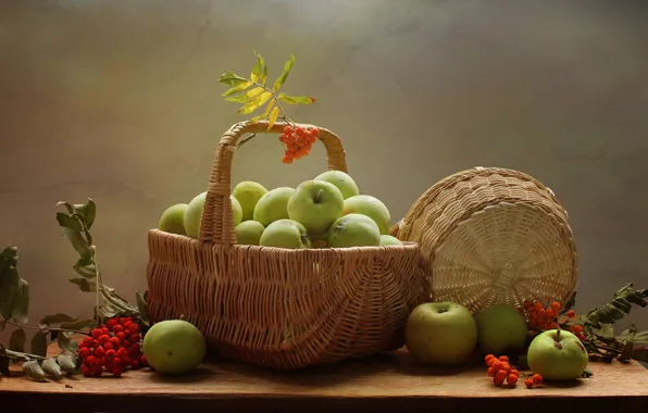 Picture summer, apples, August, still life, Rowan, basket