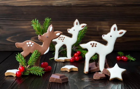 Picture tree, chocolate, branch, cookies, Christmas, deer, Christmas, sweet