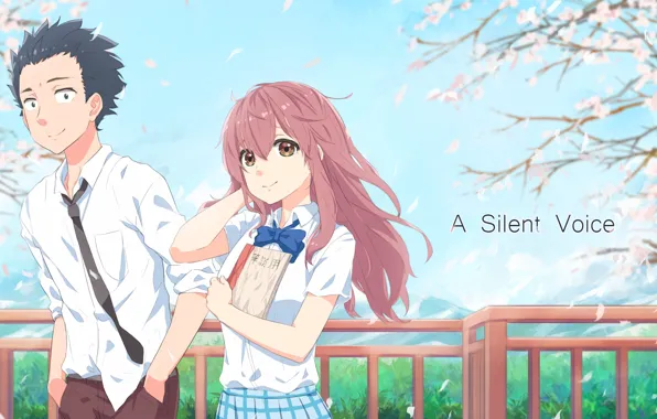 Picture girl, bridge, spring, guy, two, Form voice, You No Katachi