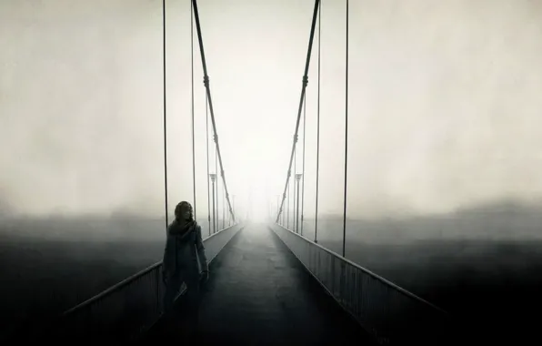 Bridge, black and white, passerby