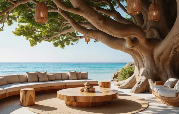 Sand, sea, wave, beach, summer, the sky, sofa, tree