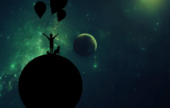 Cat, space, background, animal, the universe, planet, ball, Child
