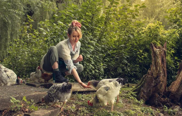 Girl, Carla, chickens