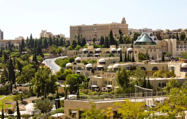 Picture trees, home, architecture, Jerusalem, Israel, Jerusalem