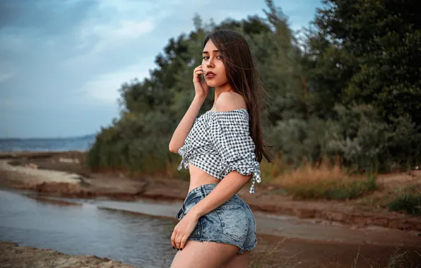 Look, trees, nature, sexy, pose, model, shorts, portrait