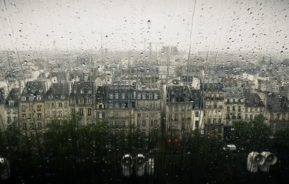 Picture drops, the city, rain, window