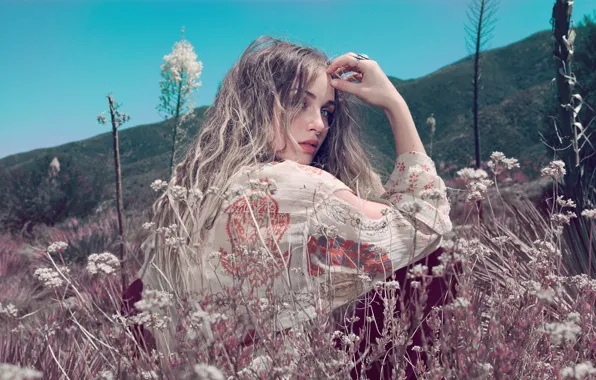 Picture field, summer, look, girl, dress, Zella Day