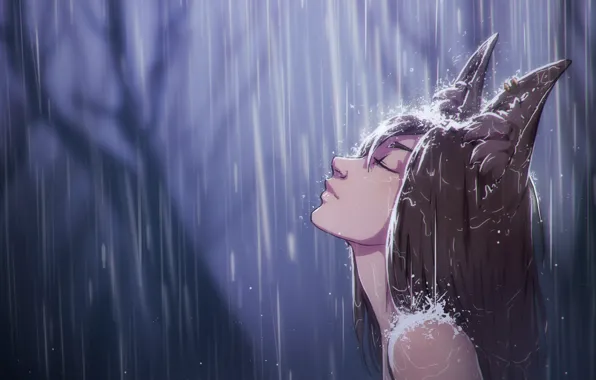 Forest, rain, ideal, girl, Art, rain, Katrin, kitsune
