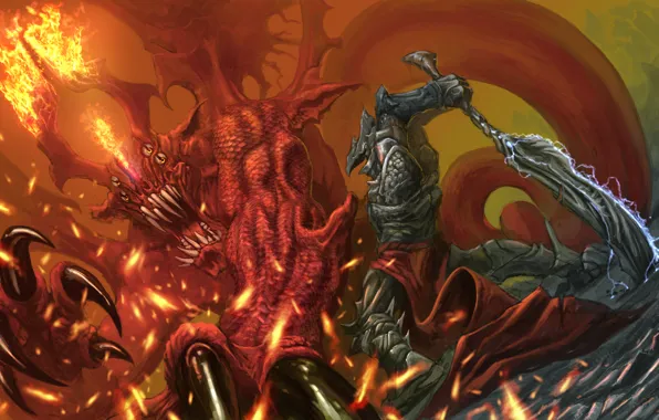 Wings, battle, claws, demon, sword, armor, armor, art