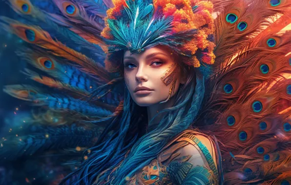 Look, girl, decoration, face, style, fantasy, bird, portrait