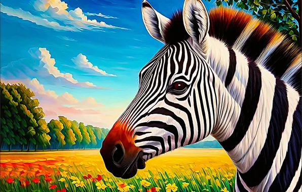 Look, face, nature, pose, portrait, Zebra, painting, imitation painting