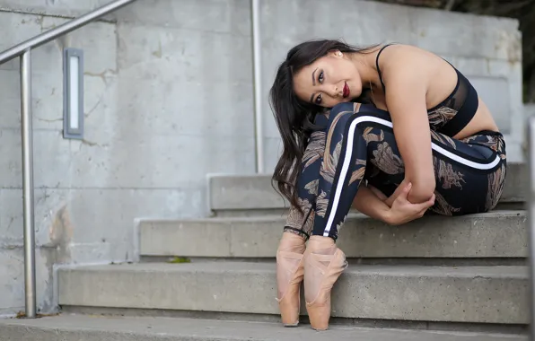 Look, girl, brunette, ladder, stage