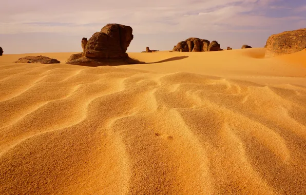 Picture sand, the sky, stones, desert, dunes, sugar, Algeria
