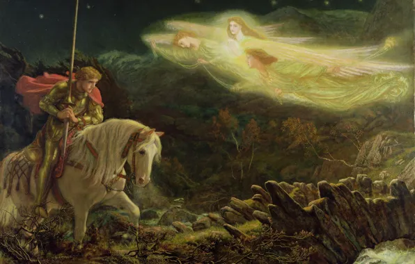 Arthur Hughes, 1865-1870, Sir Galahad in search of the Holy Grail