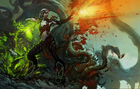 Picture girl, lights, magic, art, dryad