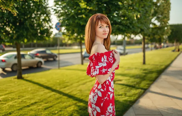 Picture model, pretty, red dress, A Diakov George