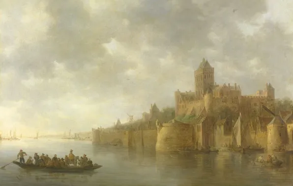 Landscape, oil, picture, Jan van Goyen, Castle Valkhof in Nijmegen