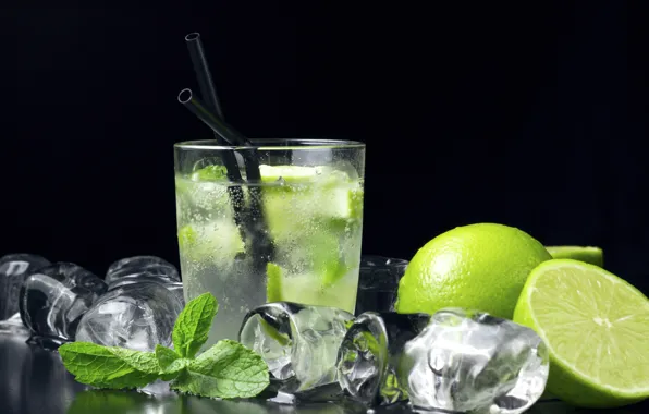 Picture ice, cocktail, lime, ice, mint, cocktail, lime, Mojito