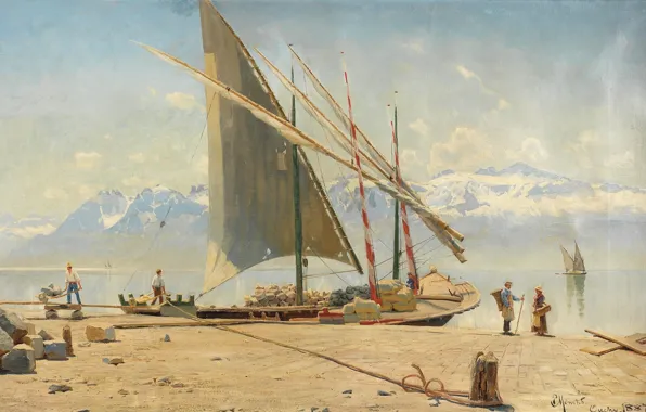 Lake Geneva, 1887, Danish painter, Peter Merk Of Menstad, Peder Mørk Mønsted, Danish realist painter, …