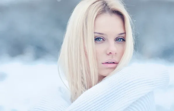 Picture sexy, winter, snow, blonde, bue eyes