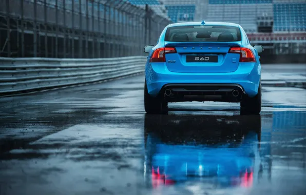 Asphalt, blue, puddle, the fence, sedan, s60, volvo, Volvo