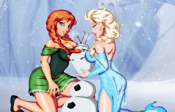 Girl, snowman, Disney, frozen, anna, Olaf, elsa