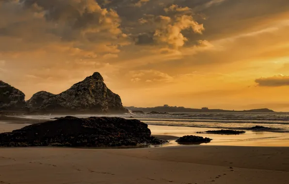 Picture sand, sea, sunset, stones, shore