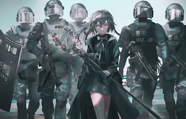 Girl, staff, police, by SWAV