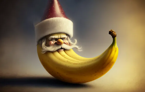 Picture humor, positive, banana, Santa Claus, AI art