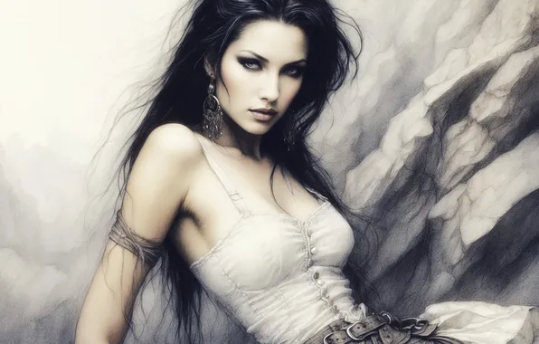 Look, girl, face, pose, portrait, imitation painting, AI art, neural network