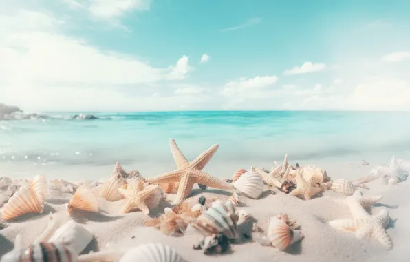 Sea, beach, shore, shell, shell, starfish, seashells, seashell