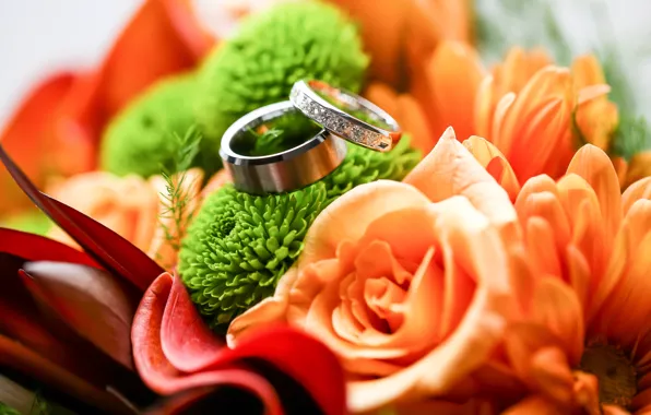 Flowers, bouquet, ring, two