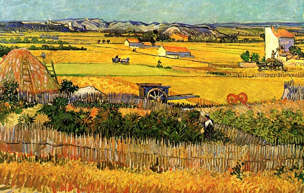 Vincent van Gogh, with Montmajour in the Background, Harvest at La Crau