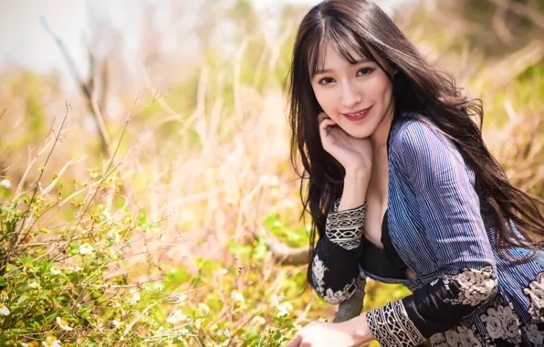 Picture summer, nature, face, smile, Oriental girl
