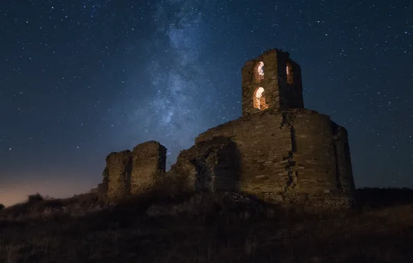The sky, stars, light, night, darkness, castle, romance, Windows