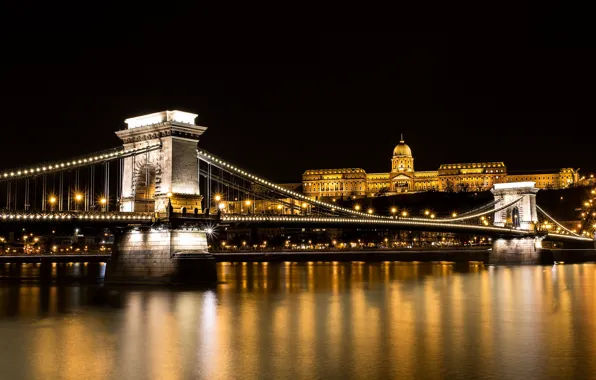 Night, bridge, Hungary, Budapest