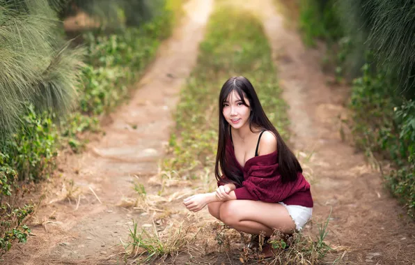 Picture road, girl, Asian, cutie