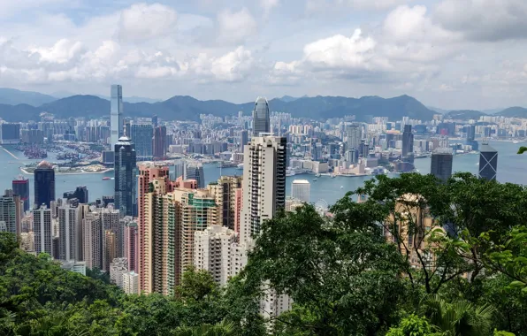 China, sky, Hong Kong, building, vacation, bay, travel