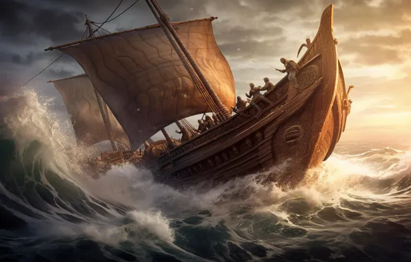 Sea, the storm, wave, water, clouds, storm, people, element