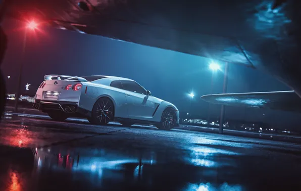White, The plane, Fighter, GTR, Japan, Nissan, Car, Night