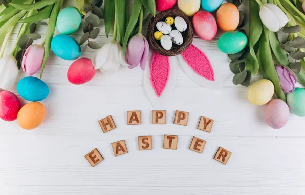 Flowers, eggs, spring, Easter, tulips, Holiday, ears, Socket