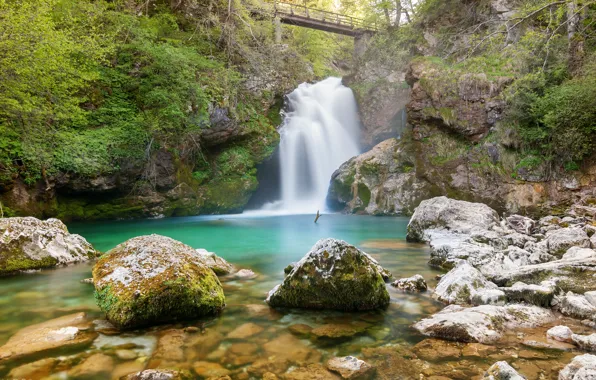 Autumn, leaves, water, waterfall, stream